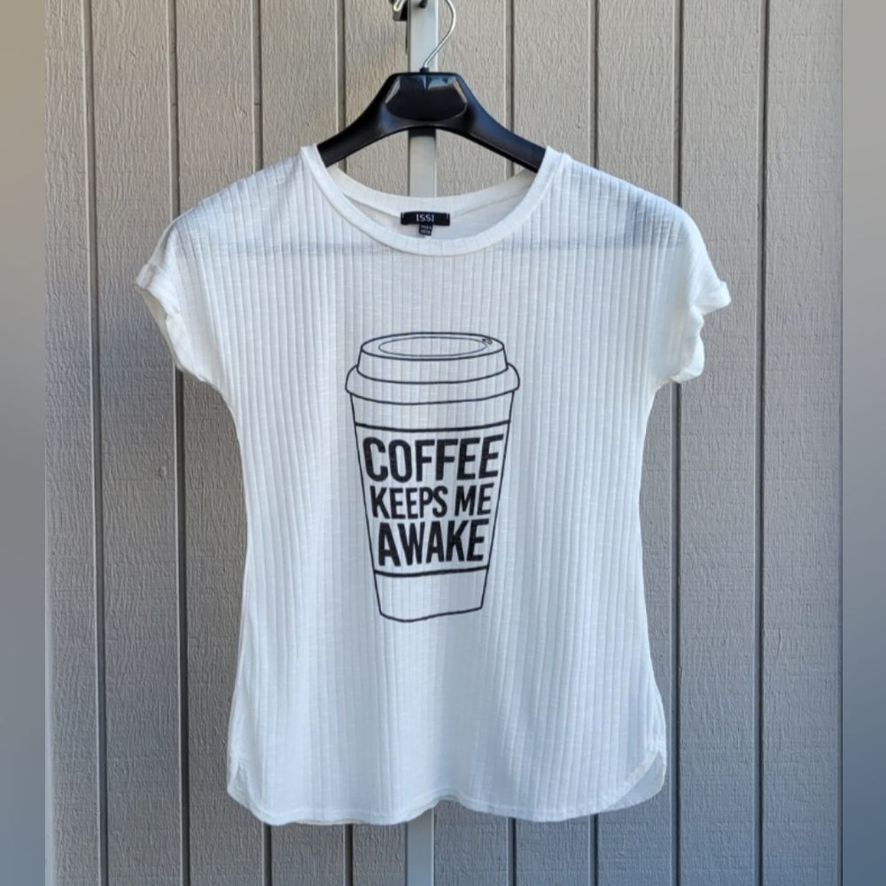 Coffee T-Shirt Ladies S/M White & Black EUC Graphic Tee Funny